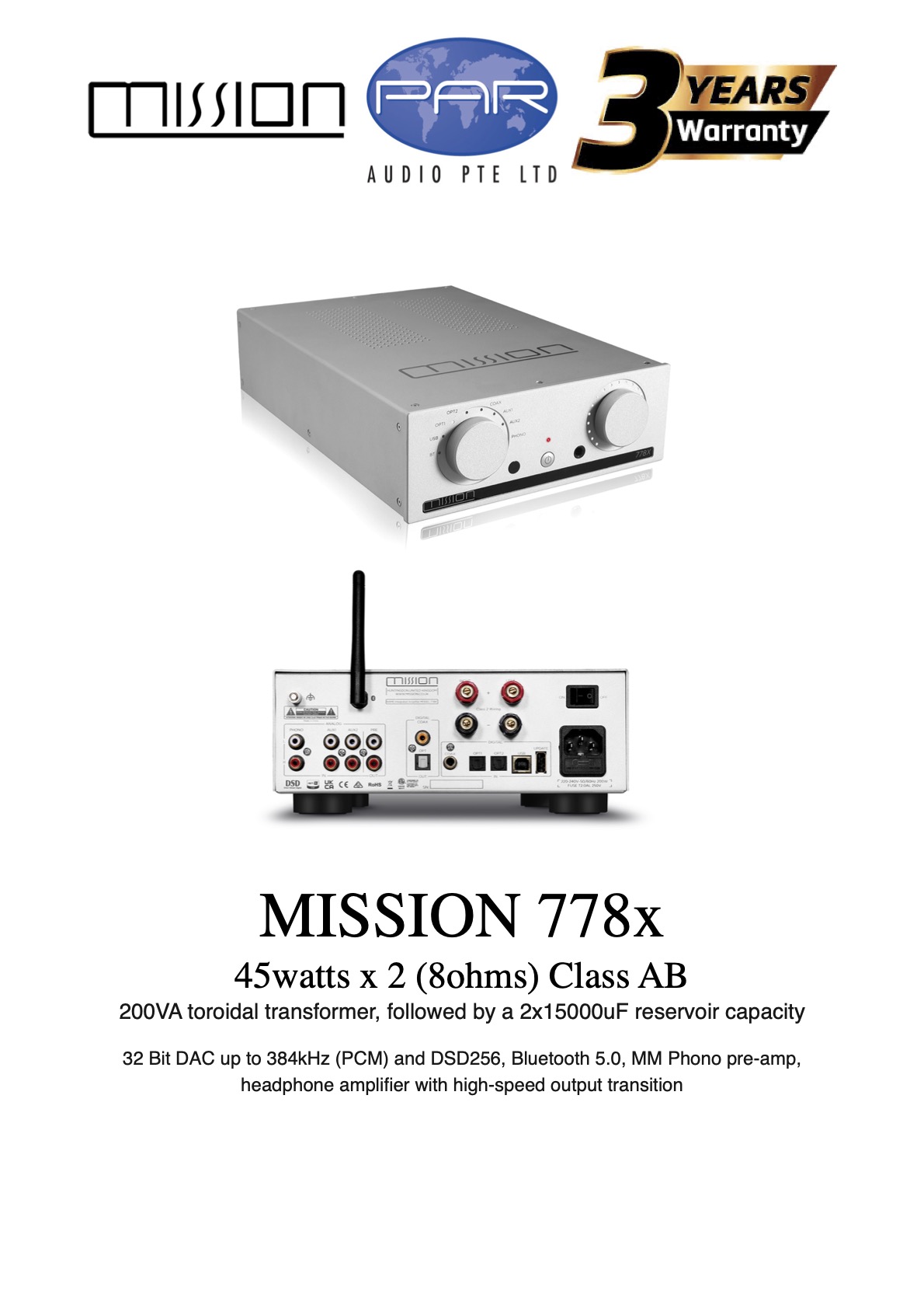 Mission 778x integrated amplifier (SILVER) built-in DAC, Bluetooth, MM Phono Stage and headphone amplifier