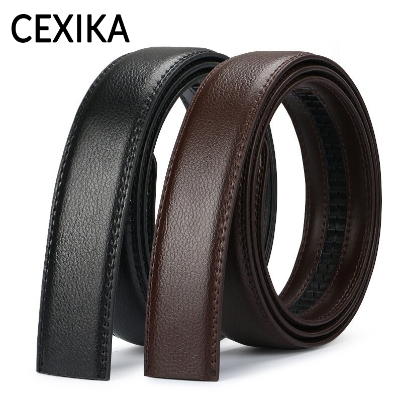 CEXIKA Belts No Buckle Men's Genuine Leather Automatic Waist Strap Belt Without Buckle Width 3.5cm