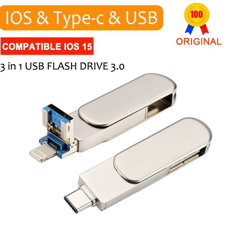 1TB usb flash drive for iphone 3 in 1 type-c usb stick 512GB 128GB metal pendrive 32GB 64GB pen drive 3.0 for android phone