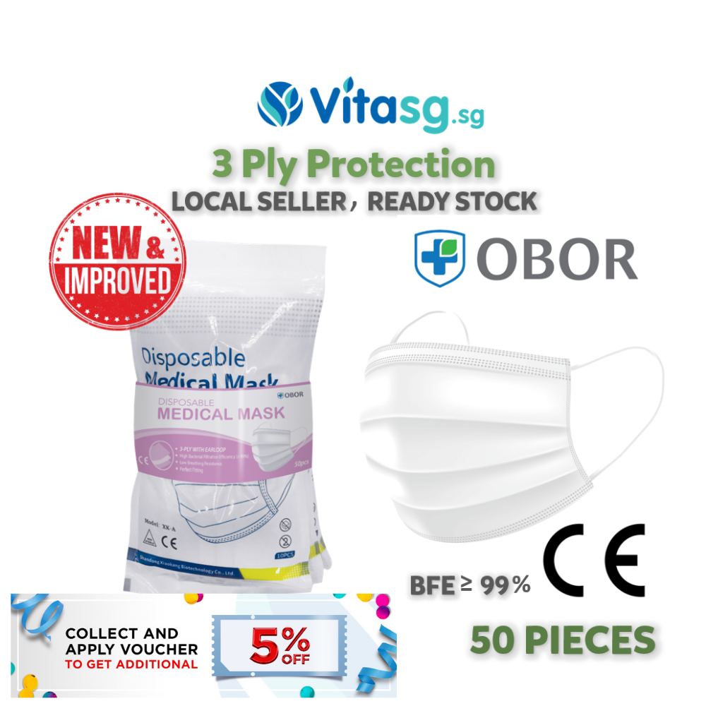 [NEW BATCH RESTOCK] OBOR Disposable Surgical/Medical Face Mask 3 ply 50pcs Disposable, Ear Loop Adaptable Nose Bar High Filtration Seperate Packing