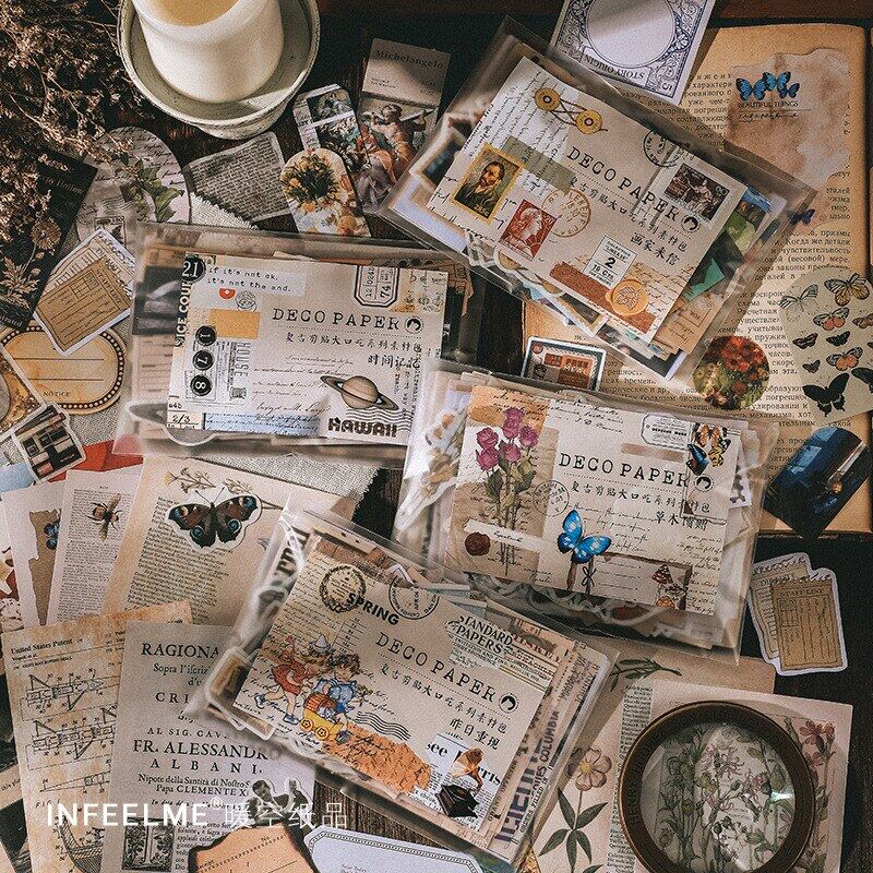 200 Pcs Scrapbooking Supplies Pack For Journaling Diy Vintage Scrapbook Stickers Kit With Decorative Nature Retro Collection