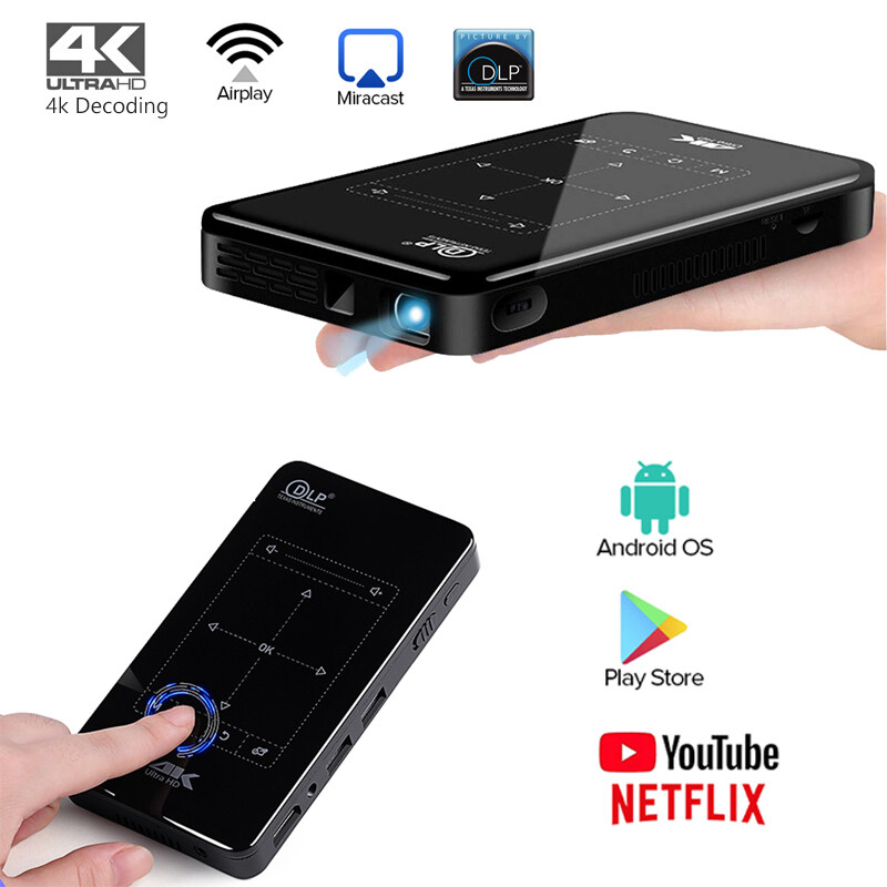 2021 New 4K Projector Portable 1080P 2G+32GB 1G+8GB Built-in Android 9.0 Bluetooth WiFi Mirroring Screen For iPhone Android Phone Projectors 4000mAH Battery HDMI Portable Projector