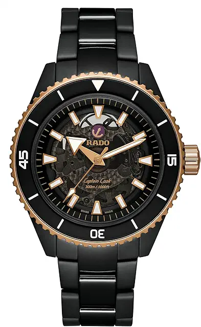Rado - Captain Cook - 43 mm- Men - Swiss Watch - High-Tech Ceramic - Automatic – Matte Black and Rose Gold